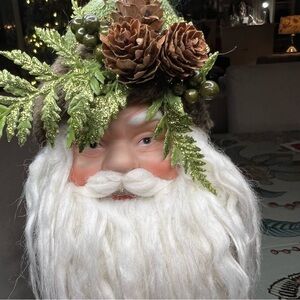 Vintage Christmas Ornament Santa Face Head Ceramic Fur Beard Hat Michael’s Table